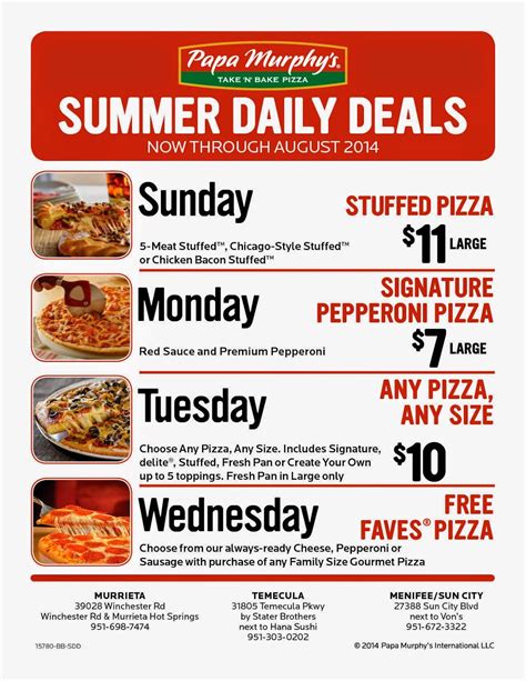 pappa murphys specials|papa murphy's $4 off coupon.